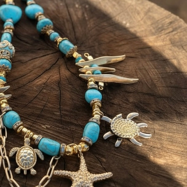 Boho Set Turquesa – Collar y Pendientes Marinos Hechos a Mano