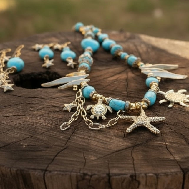 Boho Set Turquesa – Collar y Pendientes Marinos Hechos a Mano
