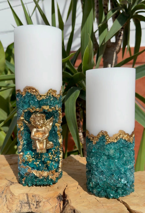 Angel Crysral Candile-Blue Silver