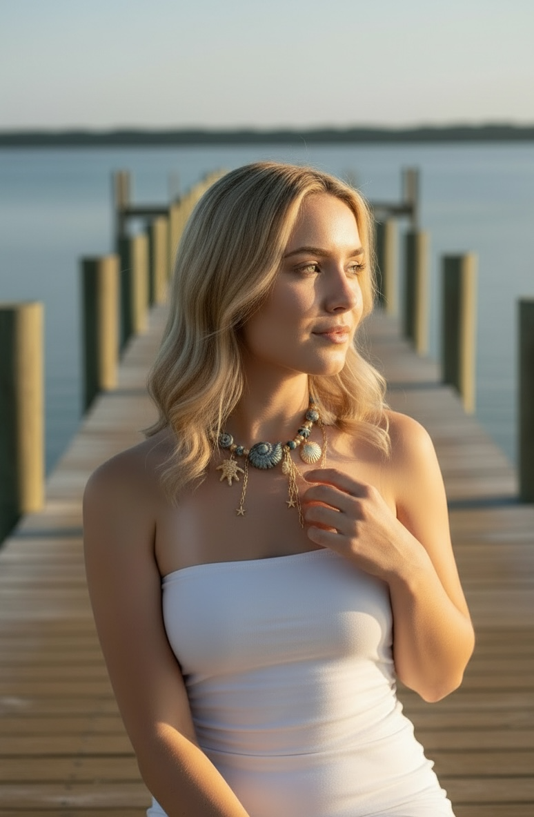 Collar boho de cerámica artesanal-pieza única