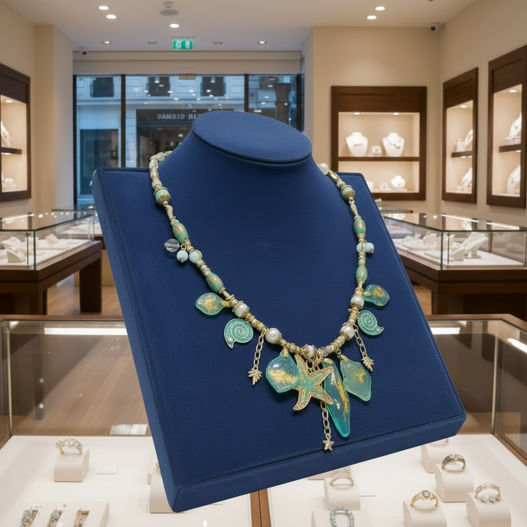 Collar Golden Ocean – conchas, piedras y estrella marina