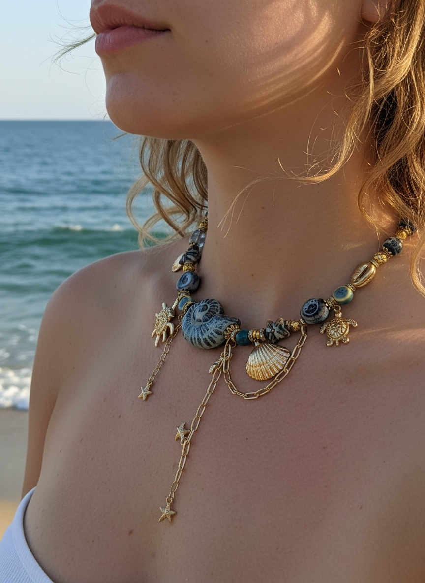 Collar boho de cerámica artesanal-pieza única