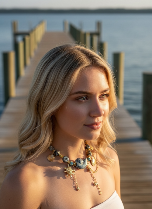 Collar boho de cerámica artesanal-pieza única