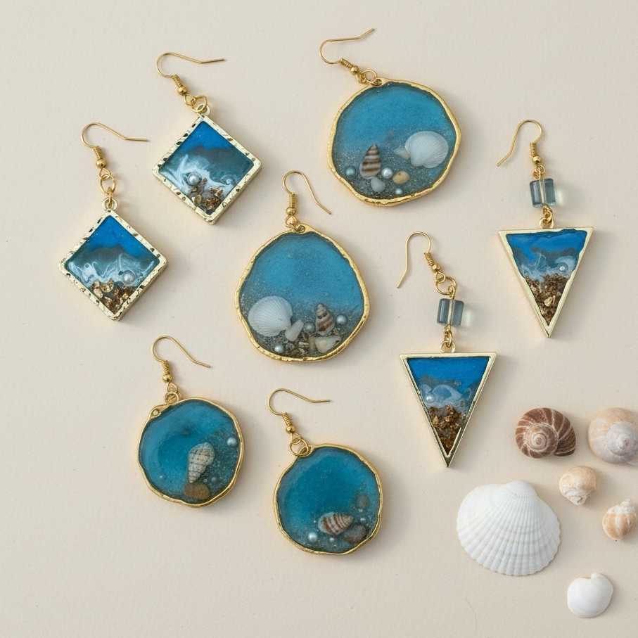 Pendientes artesanales inspirados en el mar 🌊

✔ Diseño único con esencia marina  
✔ Hechos a mano con detalle y cuidado  
✔ Tonos azules que recuerdan al océano  
✔ Ligeros y cómodos para todo el día  
✔ Cada pieza es especial y diferente 💎  

✨ Lleva