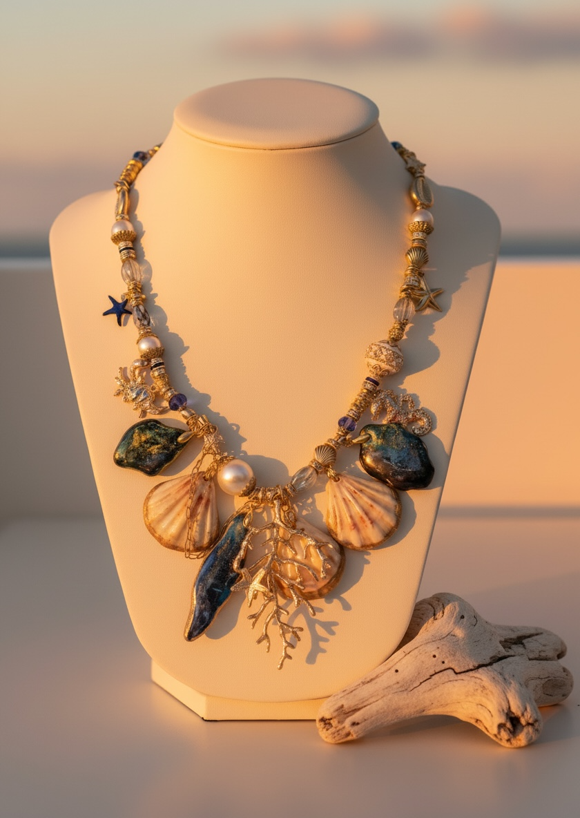 Collar marino con conchas y piedras